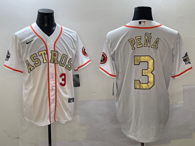 Men Houston Astros #3 Pena White Gold Game 2025 Nike MLB Jersey style 2->houston astros->MLB Jersey
